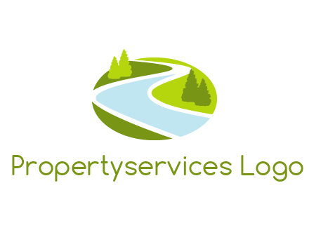 river flowing between trees and greenery for landscaping services logo