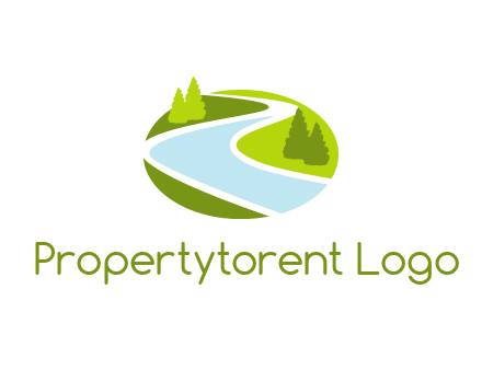 river flowing between trees and greenery for landscaping services logo