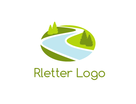 river flowing between trees and greenery for landscaping services logo