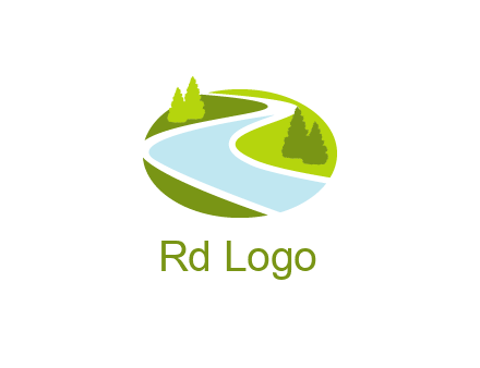 river flowing between trees and greenery for landscaping services logo