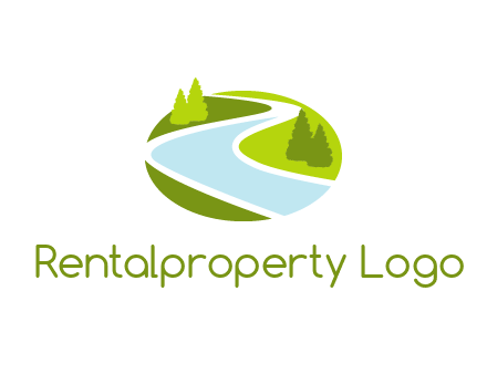 river flowing between trees and greenery for landscaping services logo
