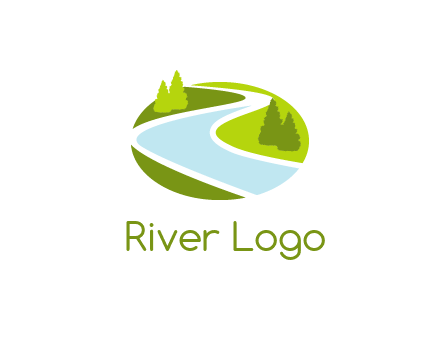 river flowing between trees and greenery for landscaping services logo