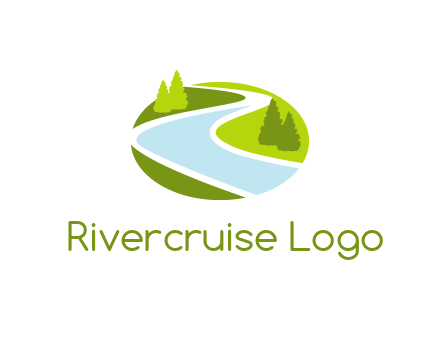 river flowing between trees and greenery for landscaping services logo