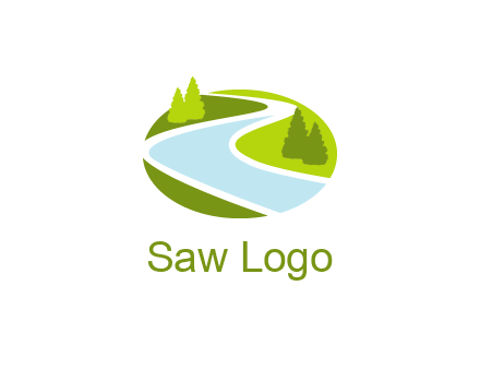 river flowing between trees and greenery for landscaping services logo