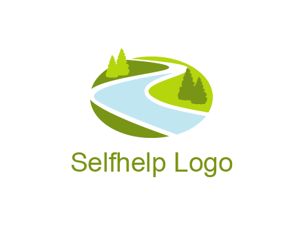 river flowing between trees and greenery for landscaping services logo