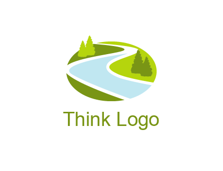 river flowing between trees and greenery for landscaping services logo
