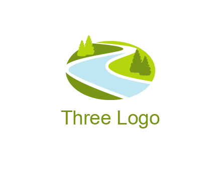 river flowing between trees and greenery for landscaping services logo