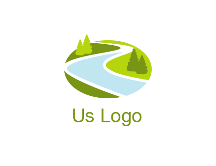 river flowing between trees and greenery for landscaping services logo