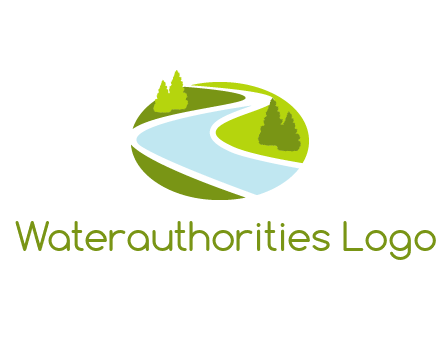 river flowing between trees and greenery for landscaping services logo