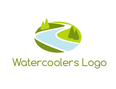river flowing between trees and greenery for landscaping services logo