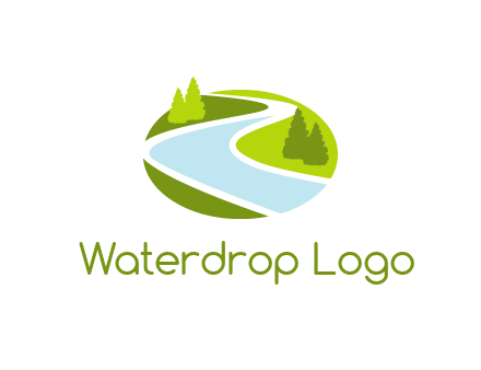 river flowing between trees and greenery for landscaping services logo