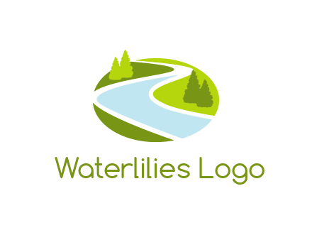 river flowing between trees and greenery for landscaping services logo