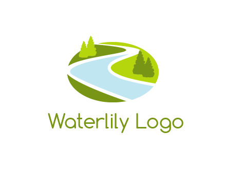 river flowing between trees and greenery for landscaping services logo