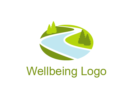 river flowing between trees and greenery for landscaping services logo