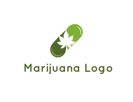 pharmaceutical logo with herbal drops forming a pill with a marijuana leaf in the center