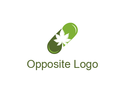 pharmaceutical logo with herbal drops forming a pill with a marijuana leaf in the center
