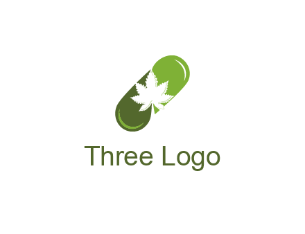 pharmaceutical logo with herbal drops forming a pill with a marijuana leaf in the center