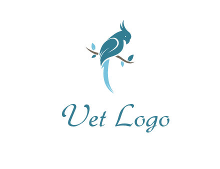 fancy parrot sitting on branch pet logo icon