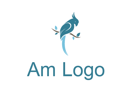 fancy parrot sitting on branch pet logo icon