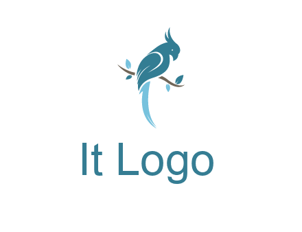 fancy parrot sitting on branch pet logo icon