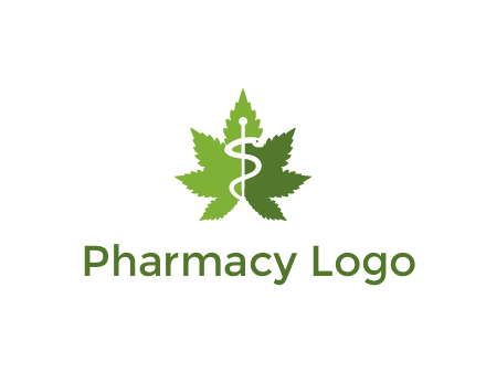 Rod of Asclepius inside marijuana leaf for a medicine logo