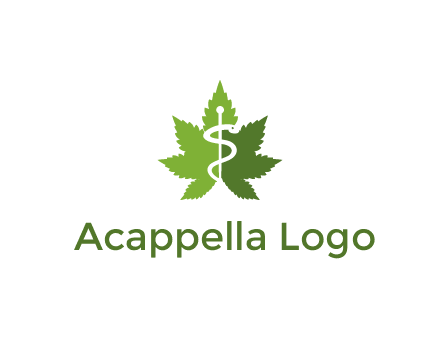 Rod of Asclepius inside marijuana leaf for a medicine logo