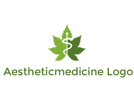 Rod of Asclepius inside marijuana leaf for a medicine logo