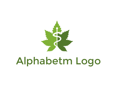 Rod of Asclepius inside marijuana leaf for a medicine logo