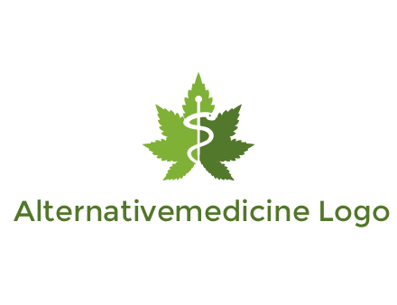 Rod of Asclepius inside marijuana leaf for a medicine logo