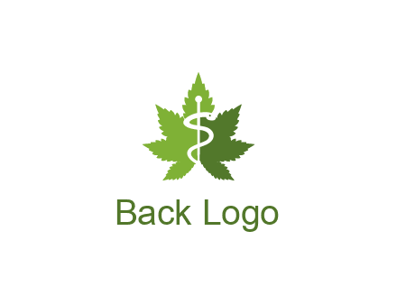 Rod of Asclepius inside marijuana leaf for a medicine logo