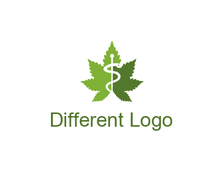 Rod of Asclepius inside marijuana leaf for a medicine logo