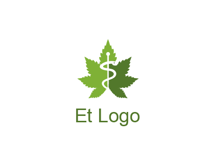 Rod of Asclepius inside marijuana leaf for a medicine logo