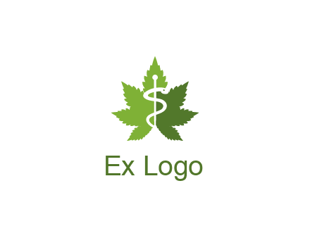 Rod of Asclepius inside marijuana leaf for a medicine logo
