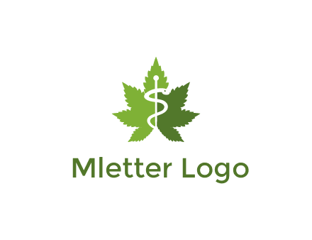 Rod of Asclepius inside marijuana leaf for a medicine logo