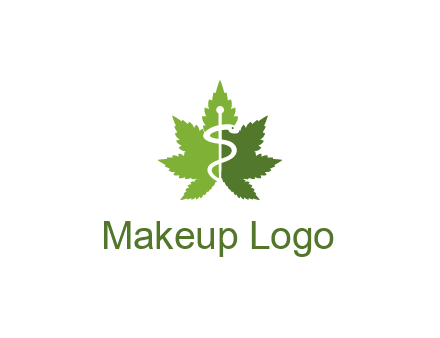 Rod of Asclepius inside marijuana leaf for a medicine logo