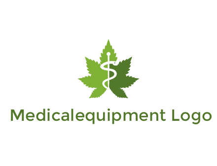 Rod of Asclepius inside marijuana leaf for a medicine logo