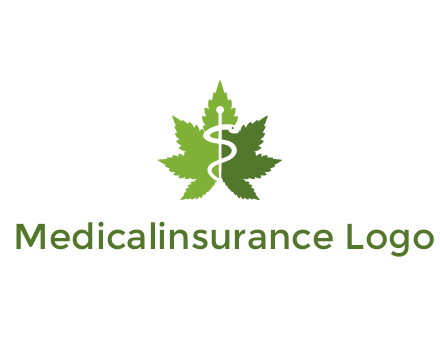 Rod of Asclepius inside marijuana leaf for a medicine logo