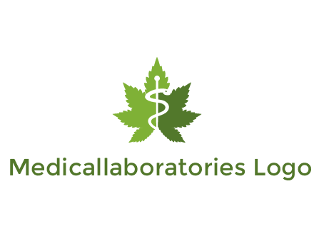 Rod of Asclepius inside marijuana leaf for a medicine logo