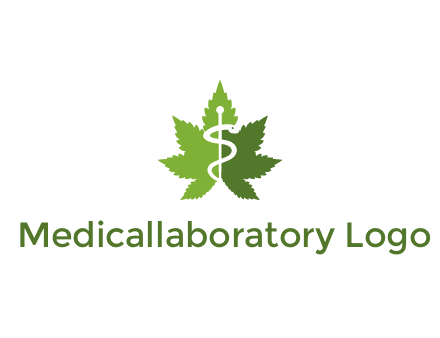 Rod of Asclepius inside marijuana leaf for a medicine logo