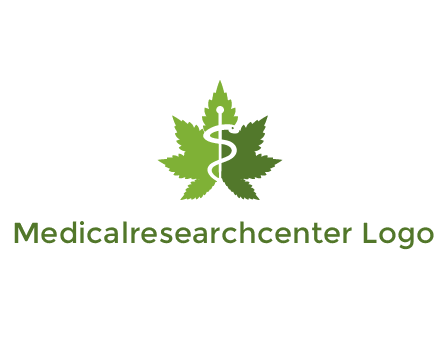 Rod of Asclepius inside marijuana leaf for a medicine logo