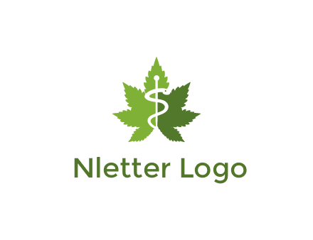 Rod of Asclepius inside marijuana leaf for a medicine logo
