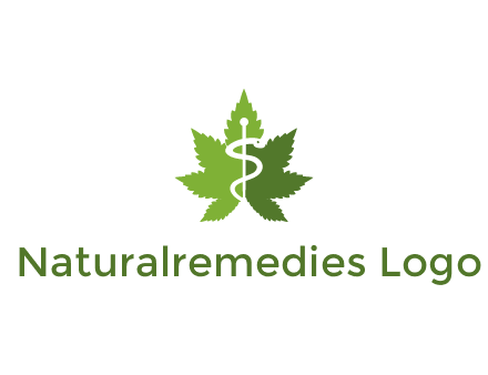 Rod of Asclepius inside marijuana leaf for a medicine logo