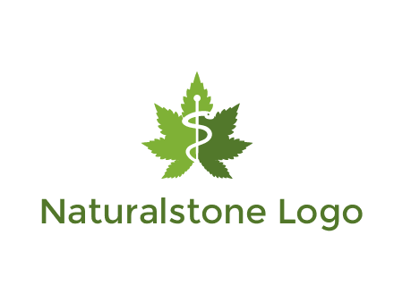 Rod of Asclepius inside marijuana leaf for a medicine logo
