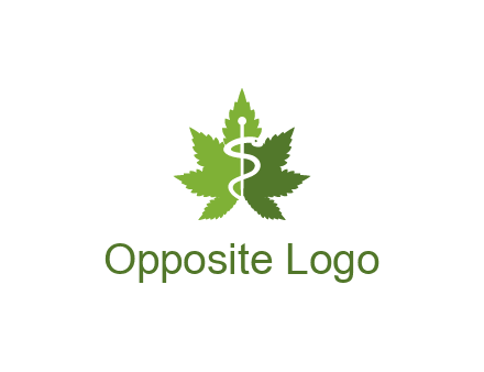 Rod of Asclepius inside marijuana leaf for a medicine logo