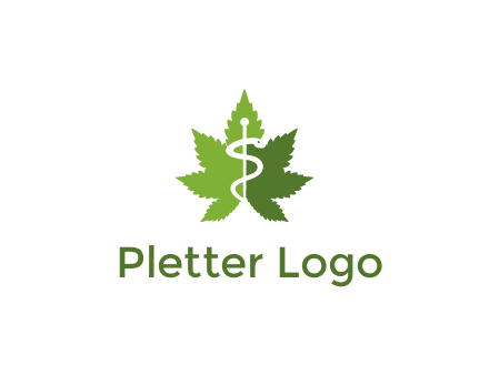 Rod of Asclepius inside marijuana leaf for a medicine logo