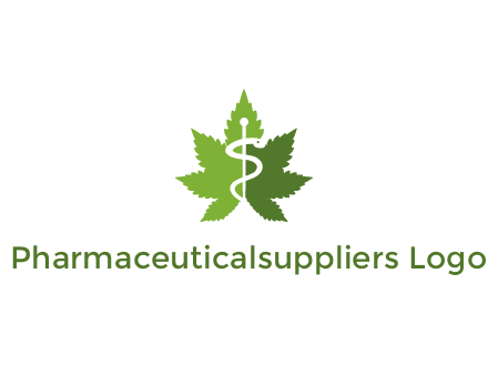 Rod of Asclepius inside marijuana leaf for a medicine logo