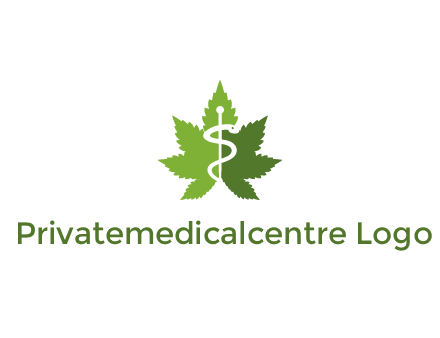 Rod of Asclepius inside marijuana leaf for a medicine logo