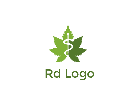 Rod of Asclepius inside marijuana leaf for a medicine logo
