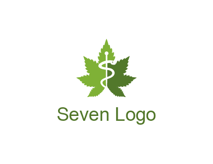 Rod of Asclepius inside marijuana leaf for a medicine logo