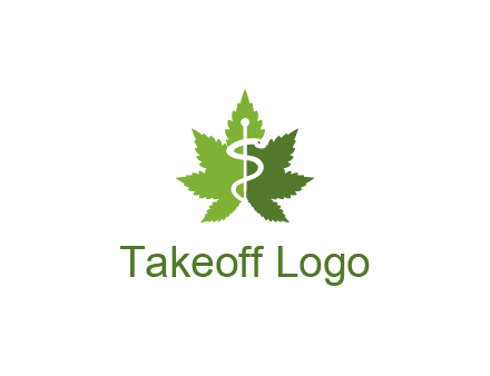 Rod of Asclepius inside marijuana leaf for a medicine logo